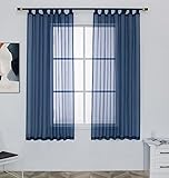 MUMFAS Navy Blue Tab Top Sheer Curtains 72 Inches Length for Bedroom Boys Light Filtering Semi Voile Sheer Privacy Drapes for Living Room Gazebo Indigo Blue 52X72 Inches 2 Panels