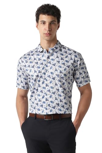 Image of Van Heusen Men's Cotton Slim Fit Print Half Sleeves Casual Resort Collar Shirt