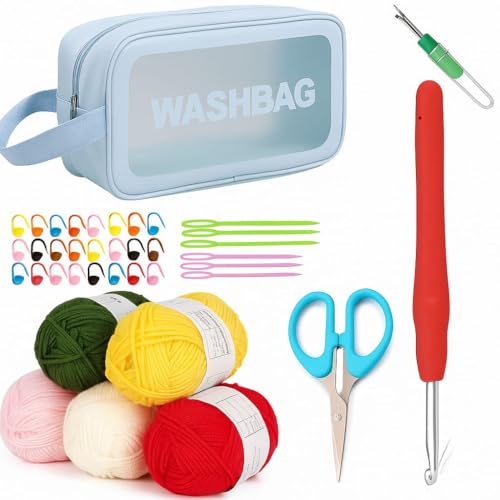 Image of Crochet Kit with Soft Grip Handles - Full Crochet Hook Set for Beginners & Yarn Lovers - Ergonomic Crochet Tools for DIY Craft & Gifting
