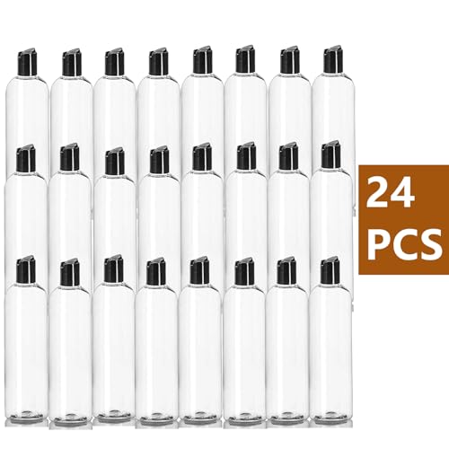 24 Pack 8oz Clear Plastic Empty Bottles, Refillable Travel Containers with Disc Top Flip Caps, Squeezable Shampoo Bottles for Toiletries Liquid Soap, Lotions, Cream, Creams, BPA Free3
