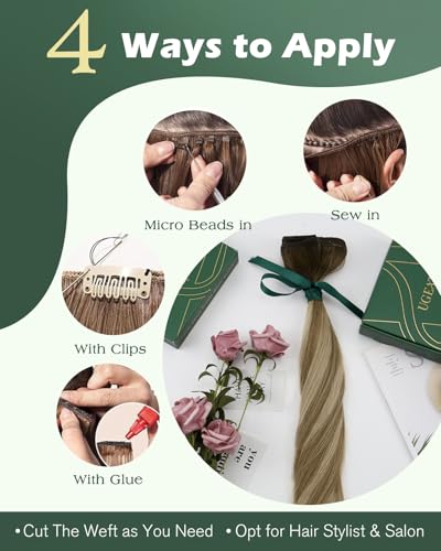 Image of Ugeat Weft Hair Extensions Human Hair, Human Hair Sew in Extensions 20 Inch 100g, Sew in Extensions Double Weft, Dark Brown Balayage Light Brown Mix Medium Blonde