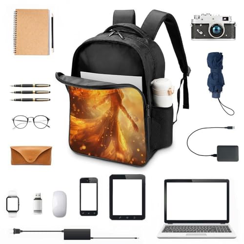 Woman Angel Fire Flame Funny 16 Inch Backpack for Men Women Casual Daypack with 2 Compartment for Travel Work3