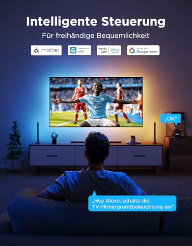 Govee TV LED Hintergrundbeleuchtung 2 Schneidbar für 32-70 Zoll TVs, RGBWIC 4,4m Streifen. 210+ Szenen, Matter-fähig, Musiksync, App-Steuerung, Alexa. Einfache DIY-Installation 6