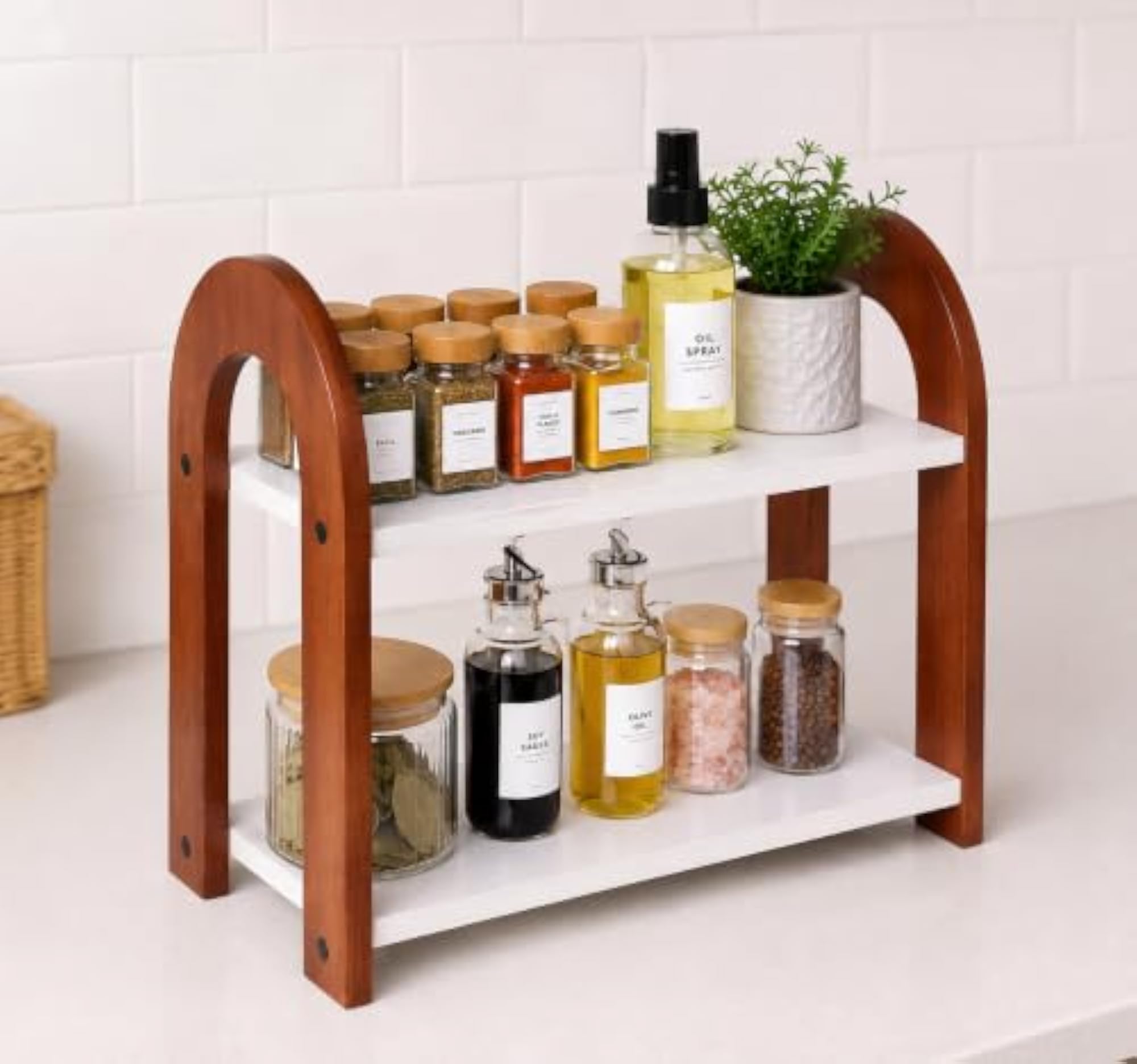 Wooden Vanity Storage Rack for Toiletries & Cosmetics