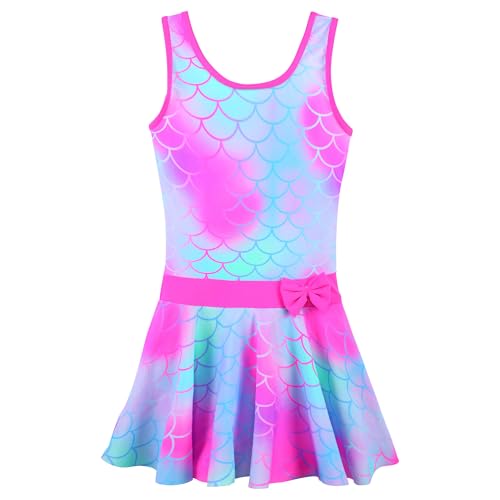Image of Girls Swimsuit One Piece UPF 50+ Floral Skirted Bathing Suit Modest Beach Swim Dress 3-11 Years