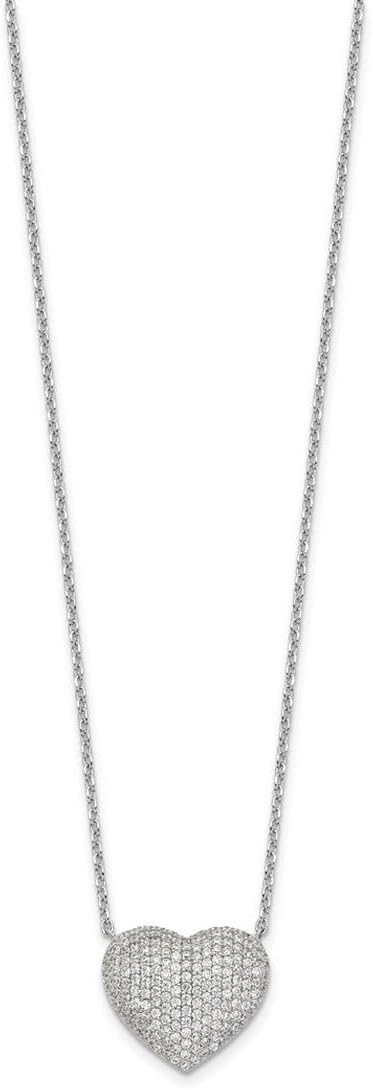 JewelryWeb 925 Sterling Silver Rhodium Plated Pave Cubic Zirconia Love Heart Necklace 18 Inch 19.5mm Wide Pendant Necklace for Women - Image 3