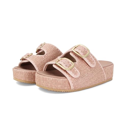 Image of Raffia Sandals for Women Platform Slide Sandals Espadrille Adjustable Double Buckle Summer Comfortable Cute Woven Casual Beach Shoes