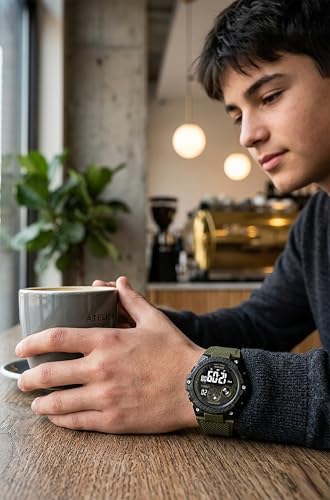 Image of V2A DIGITRON-VOLTRIX 2837 Digital Watch for Men | Bold Patterned Case Design | Dual Time Sports Watch with Countdown, Backlight & 50M Waterproof