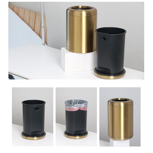 Image of 2.6Gallon /10L Bathroom Brass Trash Can, Bronze Brushed Gold Garbage Can, Stainless Steel Waste Basket, for Bedroom Hotel Powder Room Rv Home Toilet Office (135 Gold)