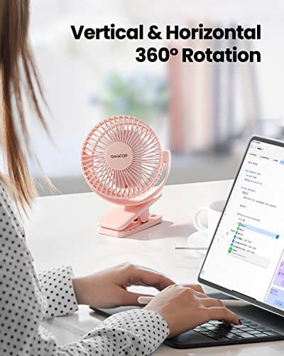 Gaiatop Portable Clip on Fan Battery Operated, Small Powerful USB Table Fan, 3 Speed Quiet Rechargeable Mini Desk Fan, 360° Rotate Personal Cooling Fan for Home Office Stroller Camping, Pink 2 41sSgo 50GL