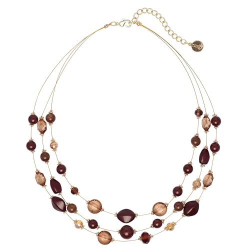 Coiris 3 Layers Illusion Wire Beaded Statement 19.5 Necklace for Women (N0005-Brown)