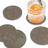 Homewear Set of 8 Morgan Faux Leather 4 Inch Round Coasters, Heat & Water Absorbent, Natural Style, Drinks Tabletop Home Dinning, Grey