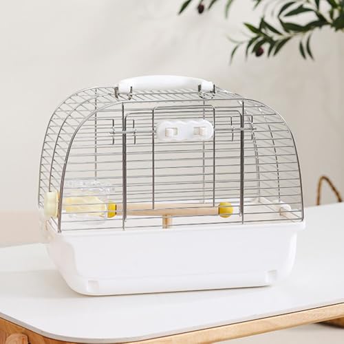 Vogelkäfige Tragbarer Vogelkäfig for Papageien, belüfteter, atmungsaktiver Griff, horizontale Drähte, Bodennetz Komfortabel(Weiß)-5