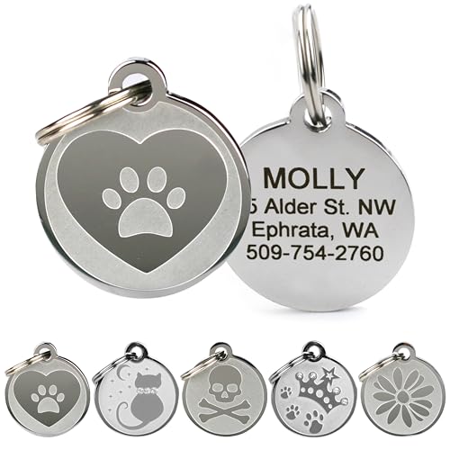 GoTags Playful, Custom Engraved Pet ID Tags, Solid Stainless Steel, Personalized Dog and Cat Pet ID with up to 4 Lines of Text, Cute, Durable and Long-Lasting