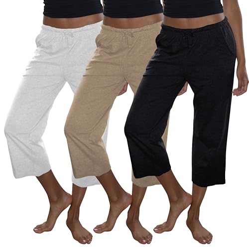 Sexy Basics Women's Cotton Lounge Pants | Sleep -Capri -Yoga Style | Drawstring PJ Bottoms | Multi Packs