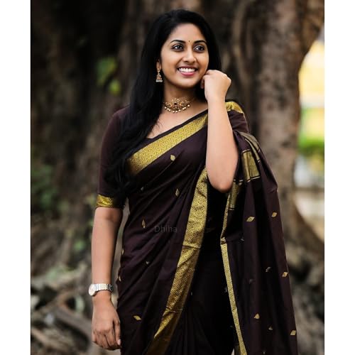 Image of Original Maheswari Cotton Silk Saree for Women | Kanjivaram Pure Silk Cotton Sari with Blouse | Zari Work | Tassels | Handloom Weave