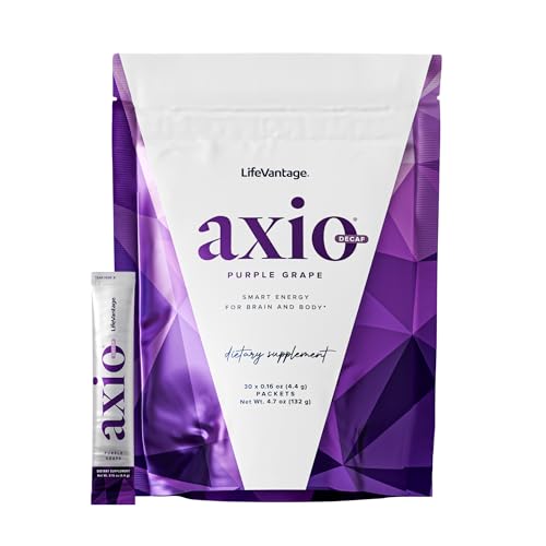 Image of LifeVantage AXIO Regular Energy Drink Powder, Nootropic Supplement, Focus & Mood Support, with L-theanine, Green Tea, B Vitamins, DMAE, Quercetin & Pine Bark, Purple Grape, 30 Packets