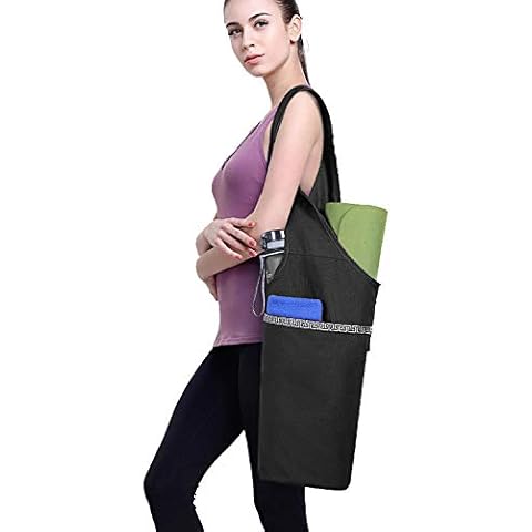 ELENTURE Yoga Mat Bag with Strap for 1/4 & 1/3 Inch Thick Mat, Yoga Mat Tote Carrier Bag with Pockets, Fit Most Size Mats (Black) Cover