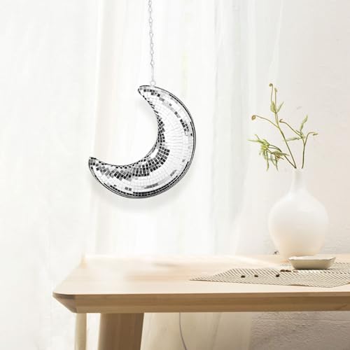 Bola espejada en forma de luna para decoración de fiestas, bodas, cumpleaños y eventos disco — plateada, reutilizable y fácil de colgar miniatura 6