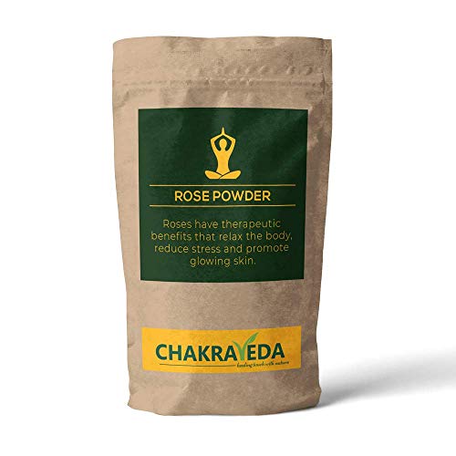 Chakraveda's Natural Rose Petal Powder, Face and Hair Skin Brightening, Anti-ageing, Moisturising, Vegan Facial Mask Complexion Reducer 100grams