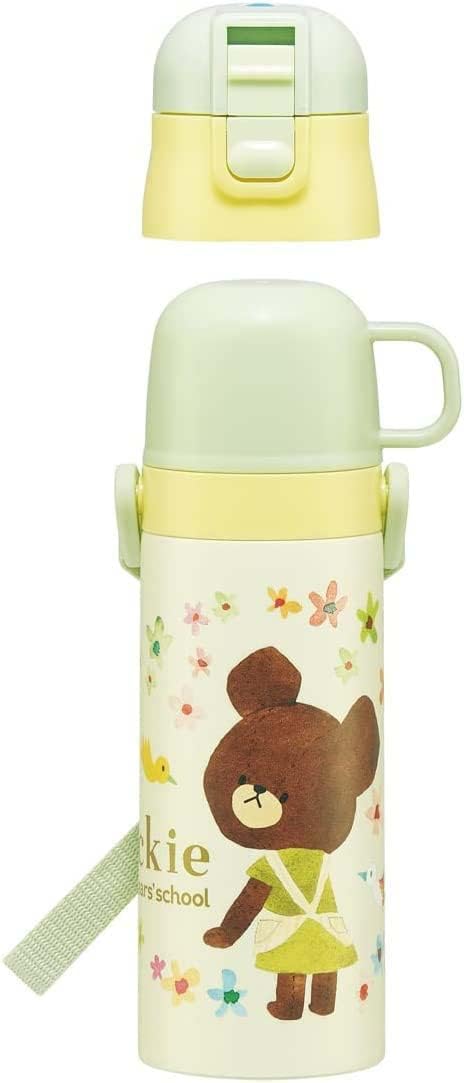Skater SKDC4-A Children's Stainless Steel Water Bottle, 2-Way Direct Drinking, 16.5 fl oz (470 ml), Cup Drinking, 15.2 fl oz (430 ml), Bear School, Lightweight Type, For Girls, Hot and Cold Water Bottle, Sports Bottle, Cute, Kids, Children, Water Bottle