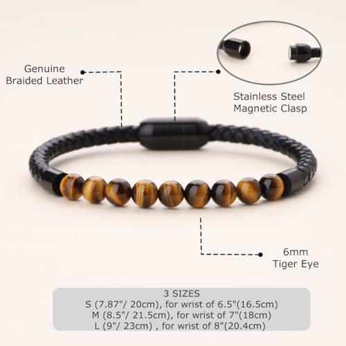 COAI Men's Crystal Bracelet, Stone Beaded Leather Bracelet for Men3