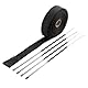 cyclingcolors Hitzeschutzband 25mm x 10M glasfaser Auspuffband mit Kabelbinder für Fächerkrümmer Thermoband Krümmerband auto motorrad moped, schwarz