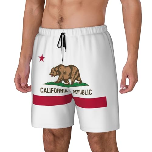 California State Flag Print Stylish Men Shorts Quick-Dry Swim Trunks Beach Vacation Surfing Daily Casual Wear2