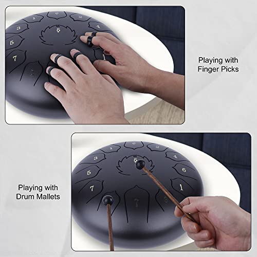 Playwell 12Inch 13 Note Steel Tongue Drum Set - Includes Bag, Music Book, Drumsticks, Mallet Holder, And Finger Paddles - Perfect For Camping, Meditation, Or Yoga (12"13Note Black)" #TOP3
