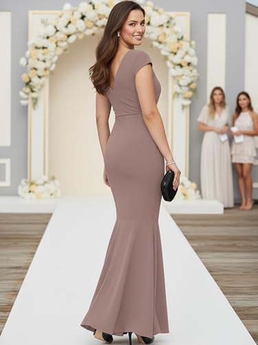 Image of KOH KOH Womens Long Cap Sleeve Fishtail Formal Evening Cocktail Maxi Dress