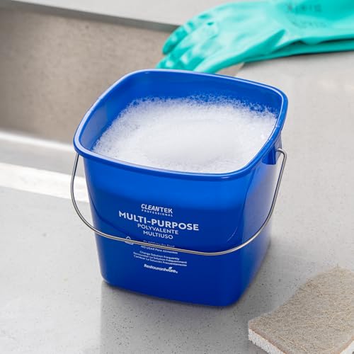 Image of Restaurantware Plastic Buckets with Stainless Steel Handle Pack of 10, 3 Quart Plastic Cleaning Pails, Blue Square Design, Measurement Graduations, for Janitorial and Foodservice Use