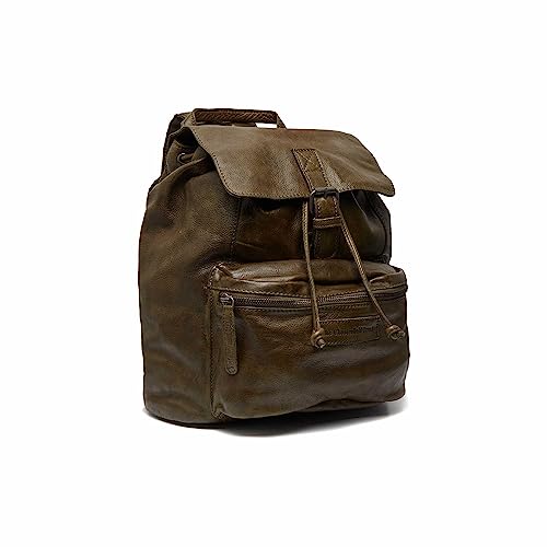 Mochila de aba vintage da marca Chesterfield Jace | Mochila clássica em estilo vintage | Couro verde-oliva genuíno para compras e viagens em design vintage