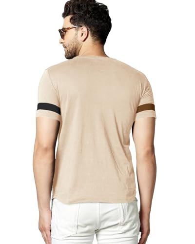 Image of Noble Monk Men Regular Fit T-Shirt | Round Neck | Half Sleeve | Self Design | Casual T Shirt for Men