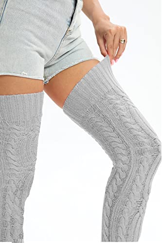 Image of YELAIVP Women's Thigh High Socks Over Knee Cable Knit Boot Stockings Winter Long Warm Leg Warmers
