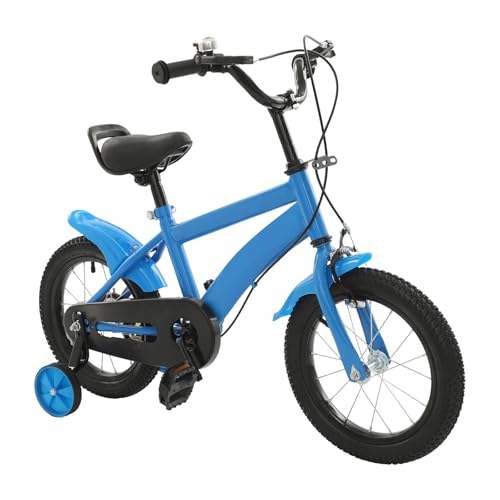 AOOUNGM Vélo pour Enfant de 14 Pouces avec Roues d'entraînement et Garde-Boue, Hauteur Assise/Guidon réglable, équilibre et pédale, à partir de 3 Ans, Bleu
