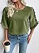 EVALESS 3/4 Length Sleeve Womens Tops Dressy Casual Blouses Cute Crewneck Ruffle Sleeve Shirts Fashion 2026 Spring Summer Outfits Business Office Work Tops Green Large