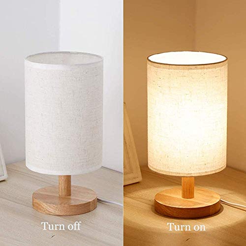 Lilyrin Round Bedside Table Lamp Nightstand Lamp With Fabric Shade And Solid Wood For Bedroom, Living Room Modern Office #TOP1