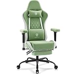 Gaming Chair Breathable Fabric,Computer Office Chair with Footrest,Massage Lumbar Support and Gel Pad,Ergonomic Reclining Gamer Chair with Adjustable Armrests and Spring Cushion Green
