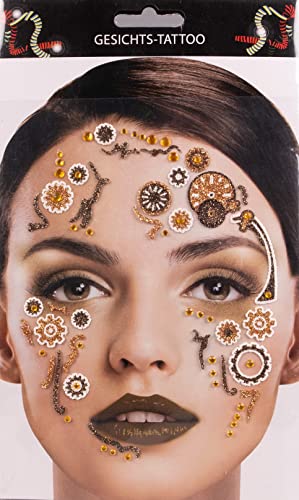 Andrea-Moden Gesichts-Tattoo Set Steampunk Klebetattoos - Tolles Glitzer Make up zu Zeitreise Verkleidungen Cover