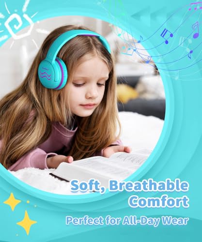 Image of Wired Kids Headphones with Mic, Foldable, Volume Control Safe Listening(85 /94dB), 3.5mm Jack on-Ear Headset for Chilren /Teens /Boys /Girls /School /Travel /Plane /Tablet /Ipad /Laptop, GreenPurple