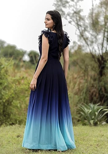 Image of LAZZLY Women's Georgette Ankle Length Dual Shaded Flared Embroidered Gown