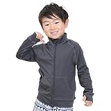 [HEAZEL] ヘーゼル キッズ ラッシュガード フードなし スタンドカラー ジップ 子供 学校 長袖 UVカット UPF50+ 杢ブラック 100サイズ