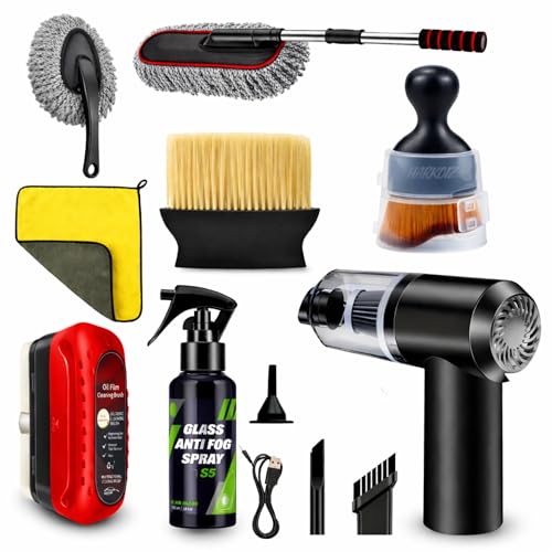 Image of 8 PCS Car Cleaning Kit Combo with Portable 120W Car Vacuum Cleaner | Complete Car Interior Cleaning Kit | Car Cleaning Accessories with Duster, Detailing Brush, Anti Fog Spray & Microfiber Cloth