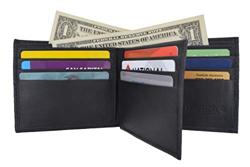 MARSHAL Mens Black Leather Bifold Zippered Billfold Wallet 7933