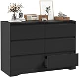 Greenvelly Black Wood Dresser with Deep Drawers, Modern 6 Drawer Dresser for Bedroom, Large Wooden Dresser for Bedroom, Wooden Chest of Drawers, Wood Dresser for Nursery, Women, Family