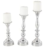 Deco 79 Aluminum Metal Decorative Candle Holder Candle Stand, Set of 3 Candlestick Holder 14', 12', 10'H, Silver
