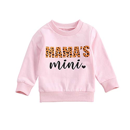 Vohawsa Baby Boy Girl Mama's Mini Print Sweater Shirt Long Sleeve Sweatshirts Pullover Letter Top Blouse Fall Winter Clothes (Mama Mini-Pink, 6-12M)