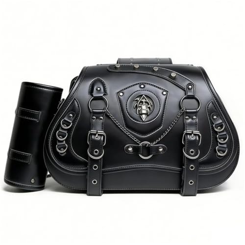 Sacoches latérales de moto punk en cuir PU noir avec sac de queue amovible