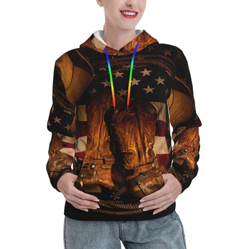 Sweat à capuche drapeau américain et poche kangourou pour femme