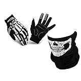 MIFO スカルフェイスマスクとスケルトン手袋セット フェイスカバー ネックウォーマー アウトドア ボーングローブ (手袋M)